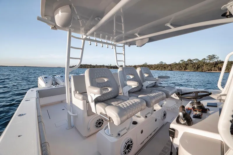 Slide: The Image of 2021 Contender 44 ST boat interior with seating and ocean view. - 37