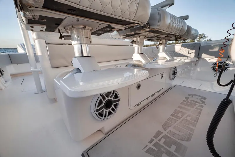 Slide: The Image of 2021 Contender 44 ST boat interior with seating and speaker system. - 38