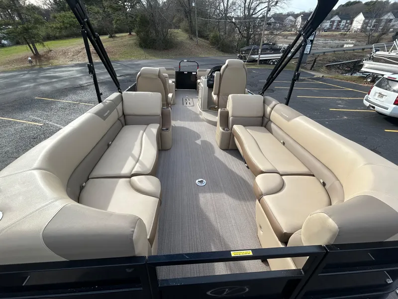 Slide: The Image of 2022 Veranda Relax VR25RC pontoon boat with spacious seating and modern design. - 10