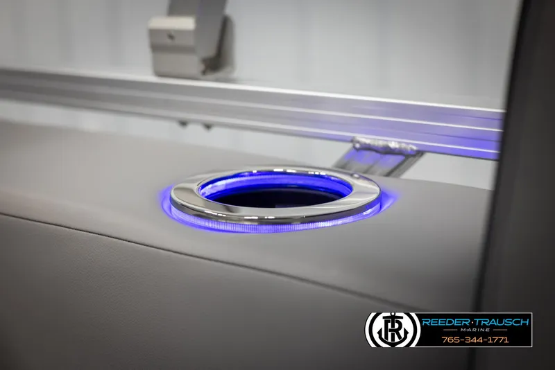 Slide: The Image of Illuminated cup holder in 2025 Avalon LSZ VRB boat interior. - 44