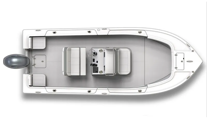 Slide: The Image of 2024 Parker 1801 Center Console boat, top view, showcasing seating and control layout. - 39