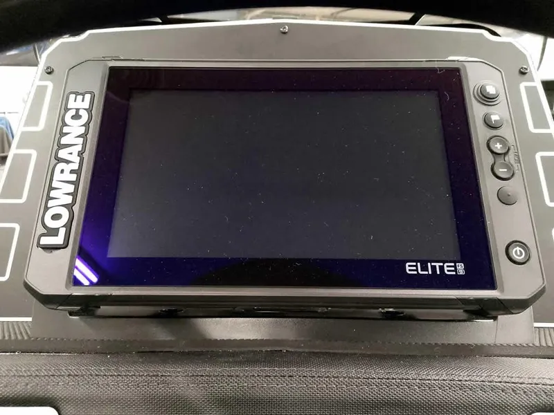 Slide: The Image of Lowrance Elite fishfinder on 2025 Ranger Z520 SC boat dashboard. - 32