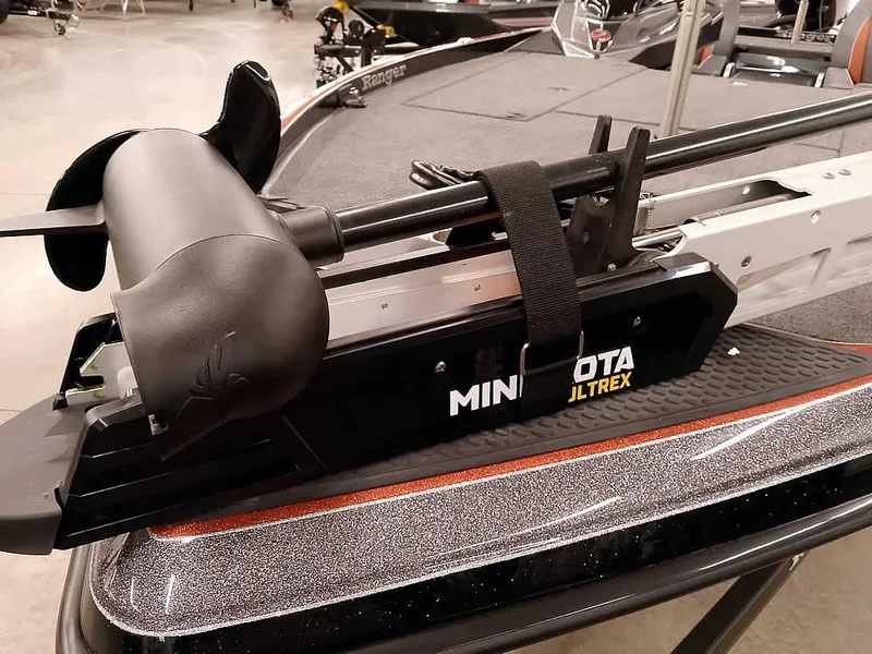 Slide: The Image of Minn Kota Ultrex trolling motor on 2025 Ranger Z520 SC boat deck. - 7