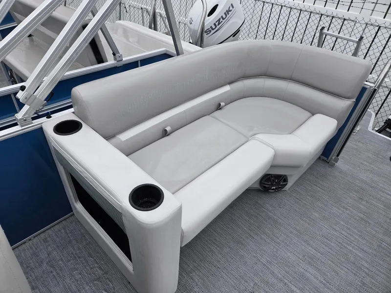 Slide: The Image of Luxurious seating on 2025 Godfrey Xperience 2286 SBX pontoon boat with cup holders. - 16