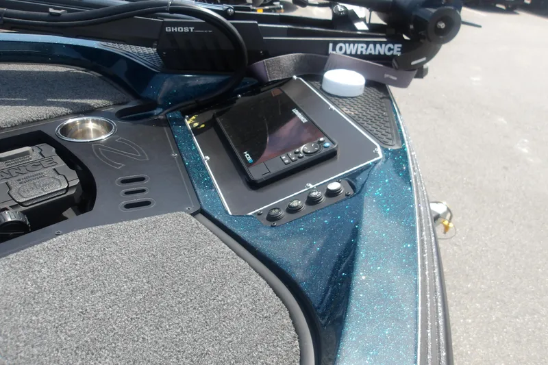 Slide: The Image of 2025 Ranger Z518 Cup-Equipped boat dashboard with Lowrance electronics and Ghost trolling motor. - 15