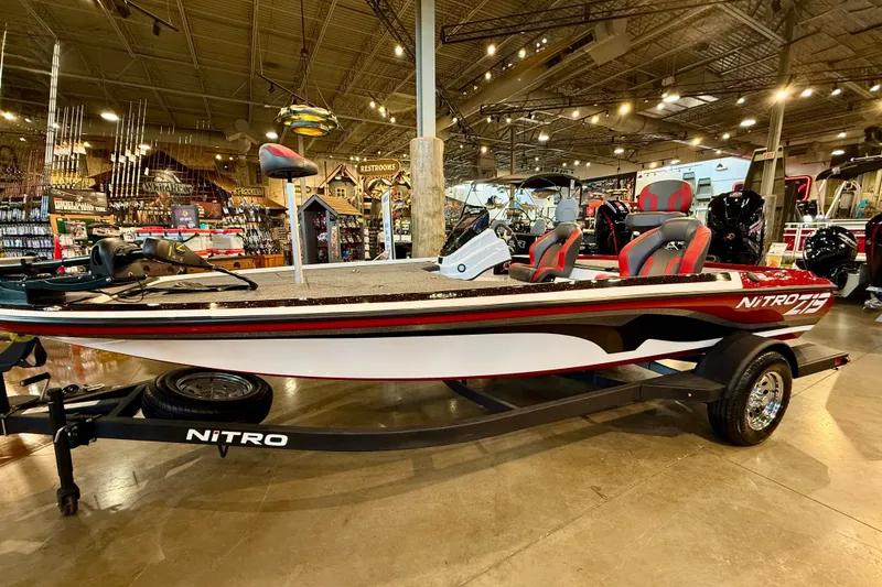 The Image of 2025 Nitro Z19 boat displayed indoors, featuring sleek design and modern seating. - 0