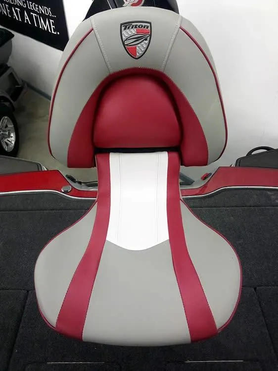 Slide: The Image of 2025 Triton 20XP Patriot boat seat, red and gray design, ergonomic and stylish. - 26