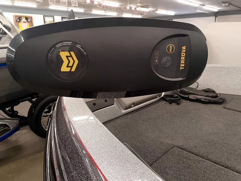 Slide: The Image of 2025 Ranger 1880MS Angler boat with Terrova trolling motor in showroom. - 7