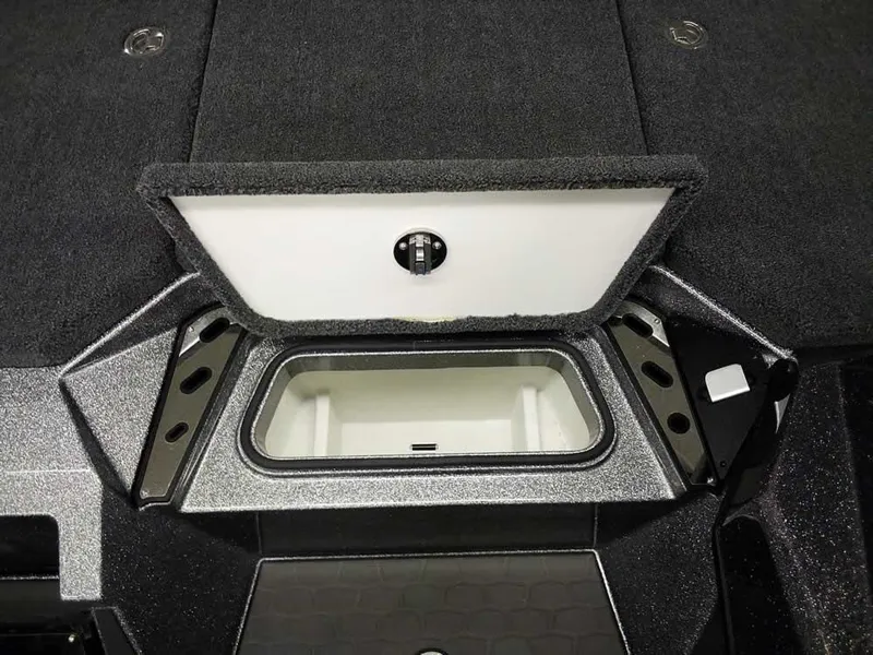 Slide: The Image of 2025 Ranger Z519R Cup-Equipped boat storage compartment with open lid. - 13