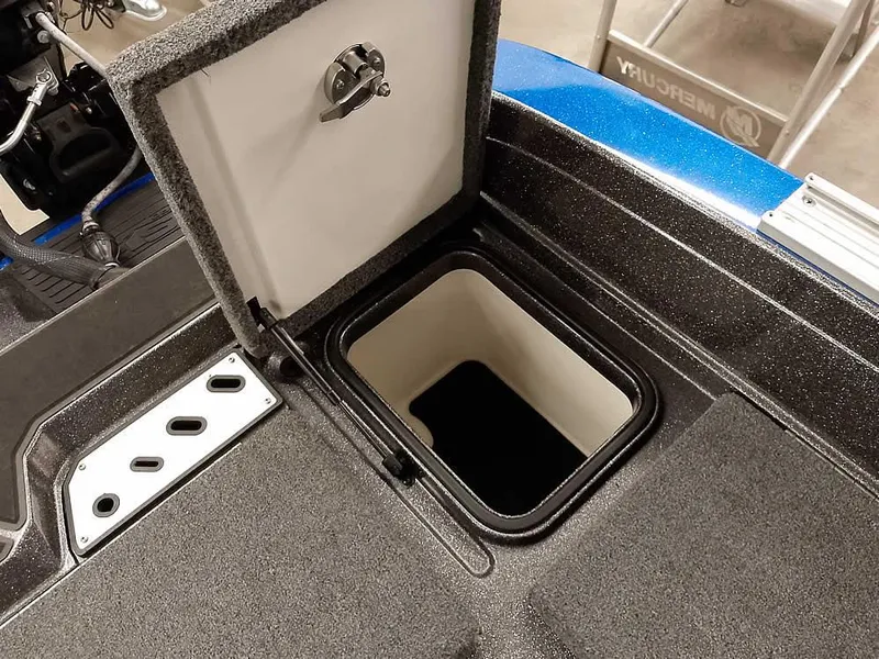 Slide: The Image of 2021 Ranger 622FS Pro boat storage compartment with open hatch. - 45