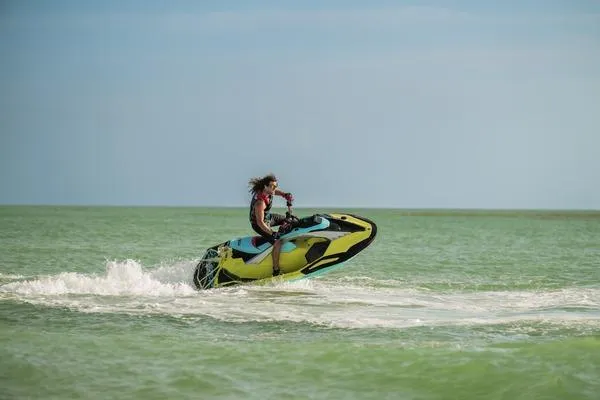 Slide: The Image of Person riding 2025 Yamaha WaveRunner JetBlaster PRO 2-Up on open water. - 8