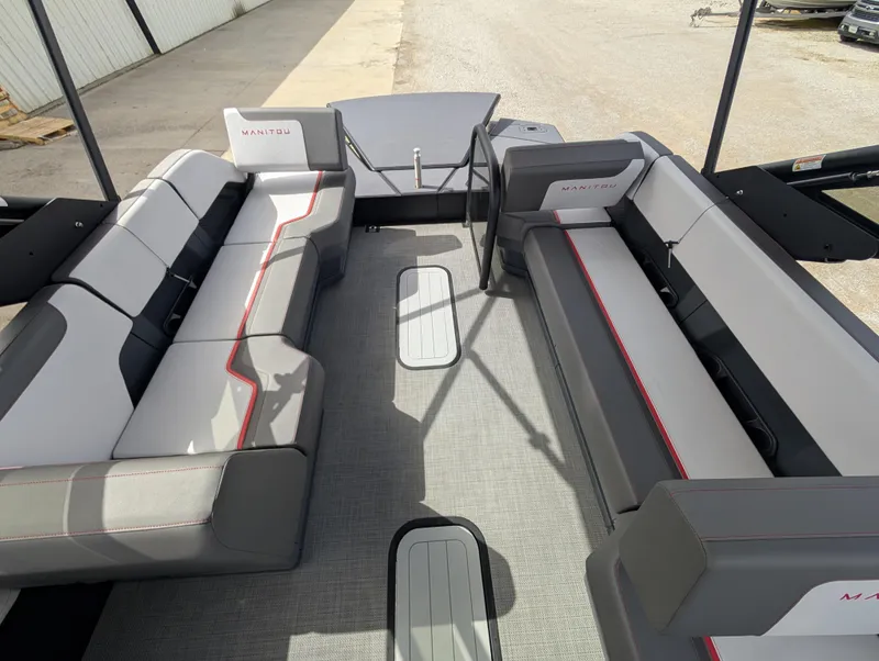Slide: The Image of 2025 Manitou Cruise boat interior with spacious seating and modern design. - 46
