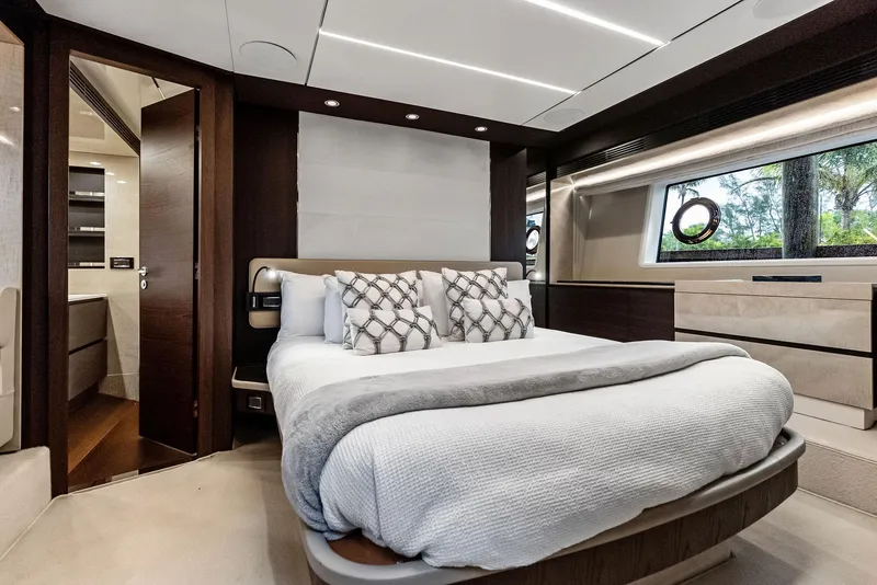 Slide: The Image of Luxurious bedroom interior of 2017 Azimut 72 Flybridge yacht with modern design and elegant furnishings. - 40