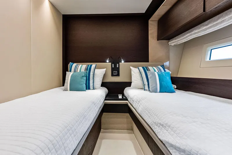 Slide: The Image of Twin cabin interior of 2017 Azimut 72 Flybridge yacht with modern decor. - 49