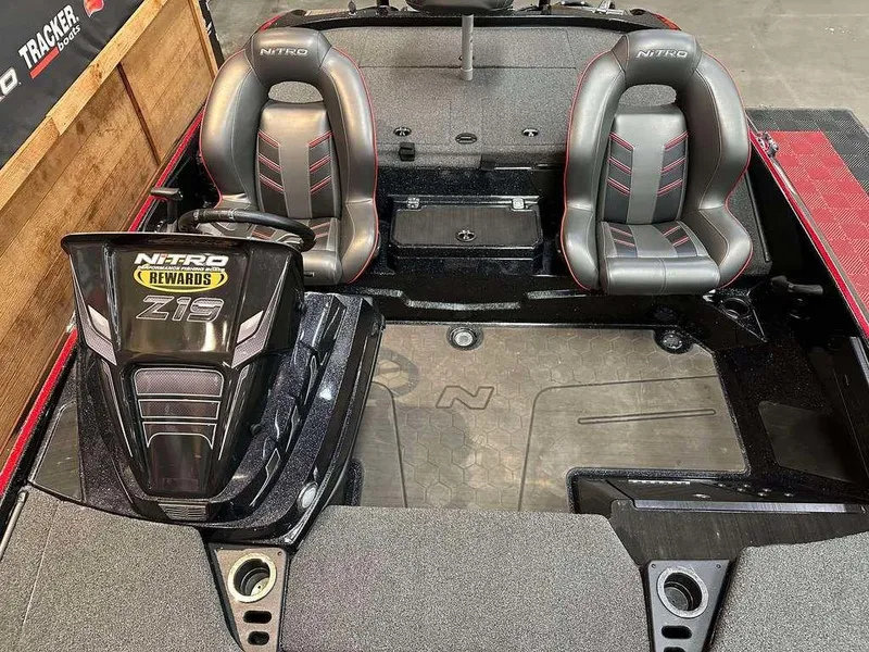 Slide: The Image of 2023 Nitro Z19 Pro boat interior with dual seats and steering console. - 10