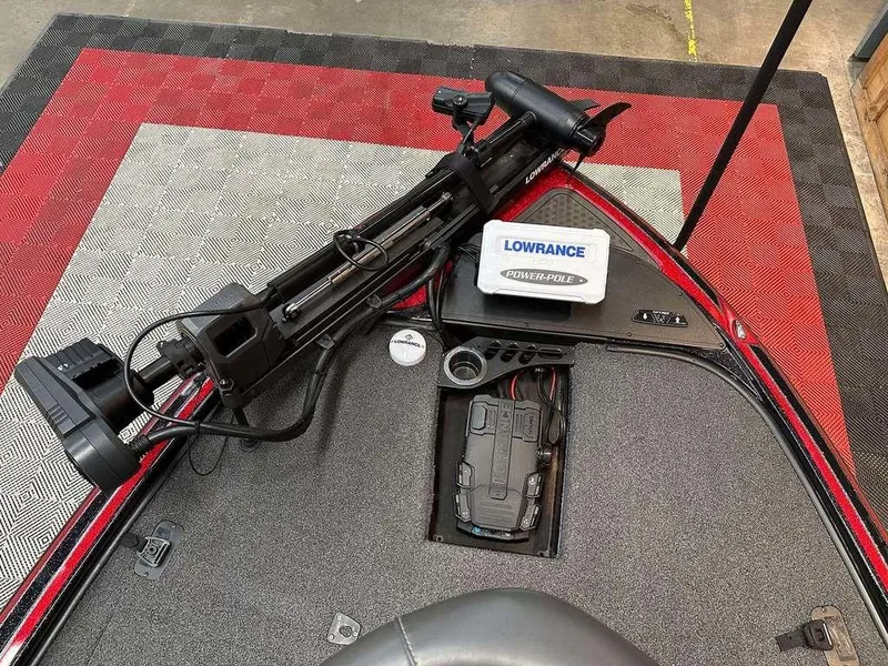 Slide: The Image of 2023 Nitro Z19 Pro boat deck with Lowrance electronics and trolling motor. - 8