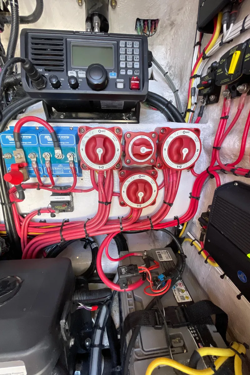 Slide: The Image of Electrical system of a 2009 Midnight Express 34' Open boat with wiring and control panel. - 25
