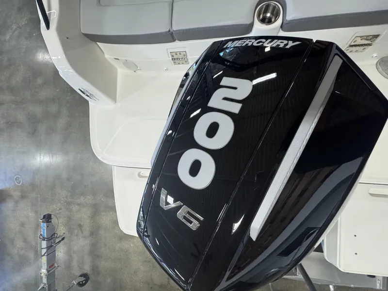 Slide: The Image of Bayliner D22 2025 with Mercury 200 V6 engine, top view. - 2