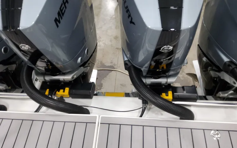 Slide: The Image of 2025 Formula 400 Super Sport Crossover boat engines, featuring dual Mercury outboards. - 20