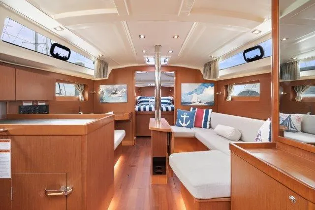 Slide: The Image of Luxurious interior of 2018 Beneteau Oceanis 41.1 yacht with elegant wood finish. - 4
