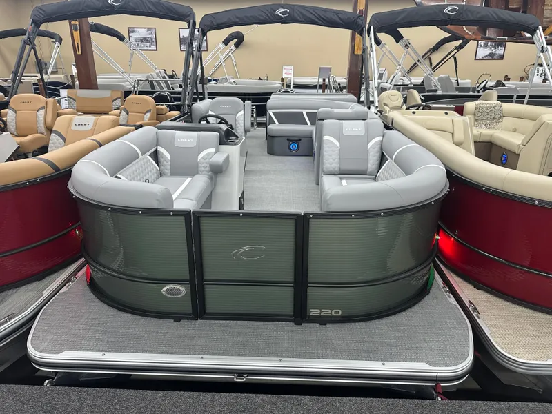 The Image of 2025 Crest Classic 220 pontoon boat with spacious seating and modern design. - 0