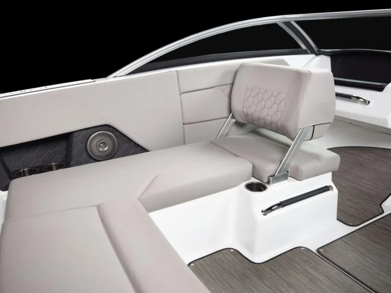 Slide: The Image of 2025 Four Winns H1 boat interior with sleek seating and modern design. - 14