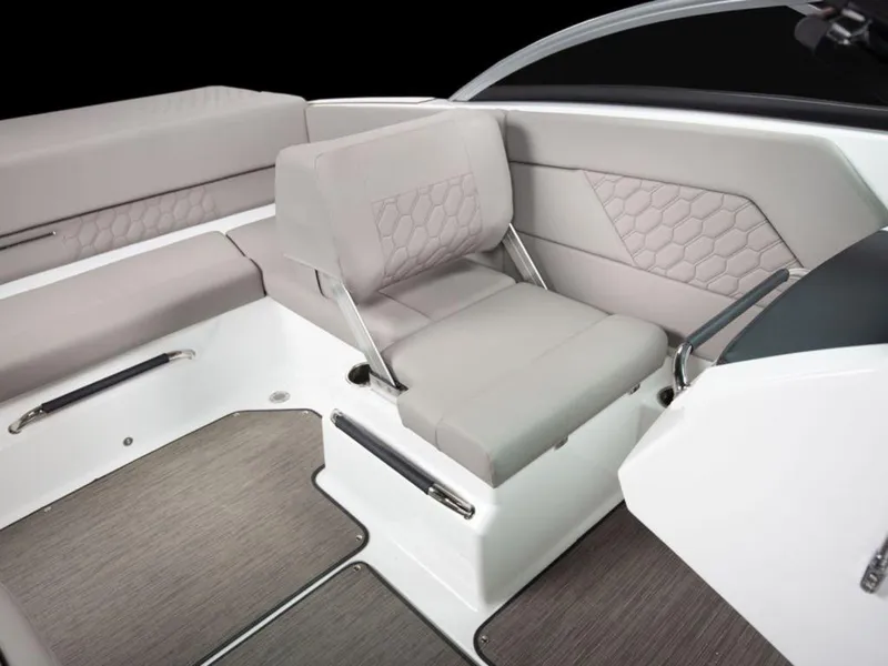 Slide: The Image of 2025 Four Winns H1 boat interior with modern seating and sleek design. - 18