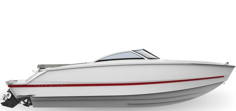 Slide: The Image of 2025 Four Winns H1 boat, sleek white design with red accent stripe. - 19
