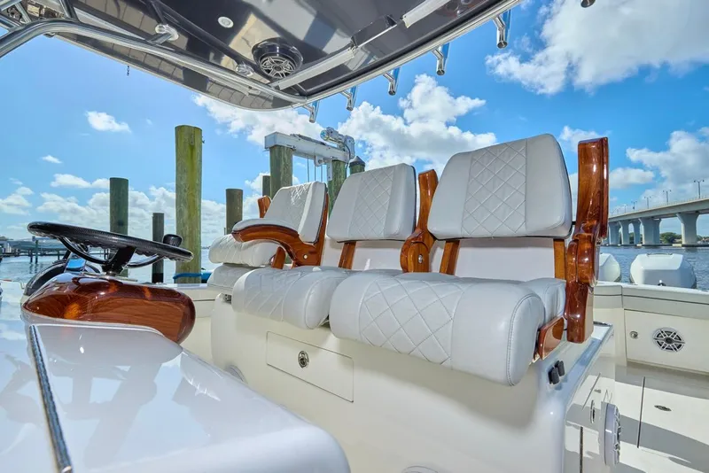 Slide: The Image of Luxurious interior of 2020 Valhalla Boatworks 41 with plush seating and elegant design. - 15
