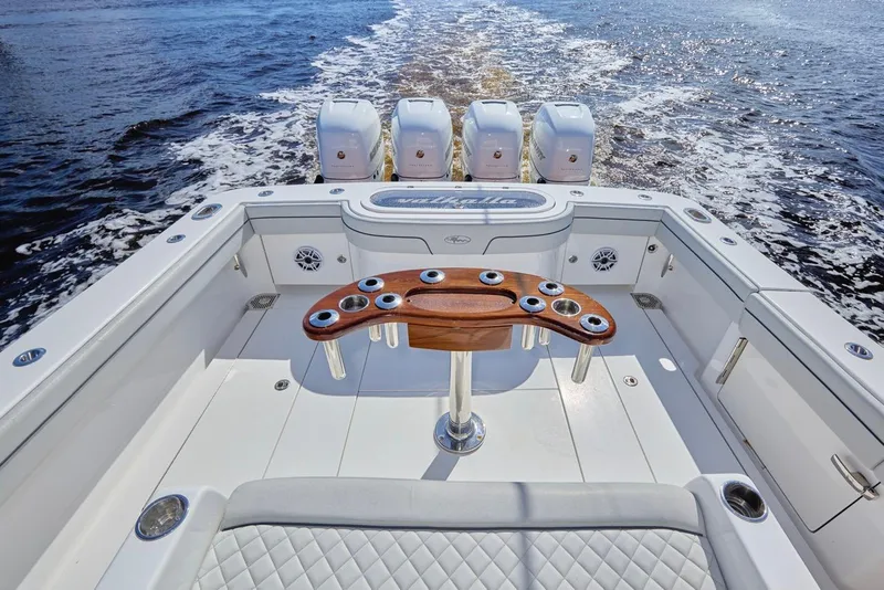 Slide: The Image of 2020 Valhalla Boatworks 41 model, featuring a spacious deck and powerful engines. - 8
