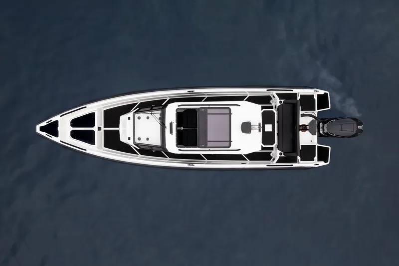 Slide: The Image of Top view of Iron 827C boat, 2025 model, on water. - 7