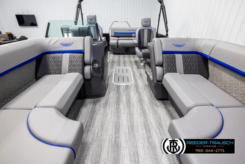 Slide: The Image of 2025 Bennington 22 MSBSE boat interior with luxurious seating and modern design. - 13