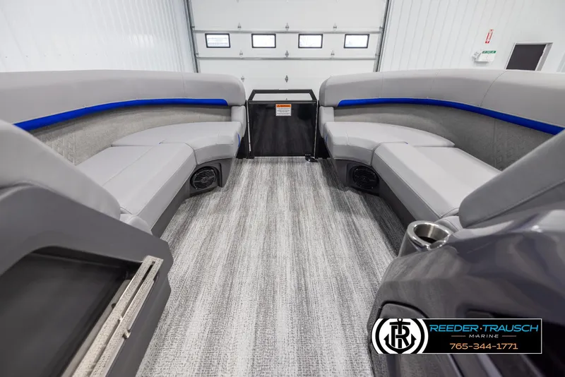 Slide: The Image of Interior of 2025 Bennington 22 MSBSE pontoon boat with gray seating and modern design. - 18