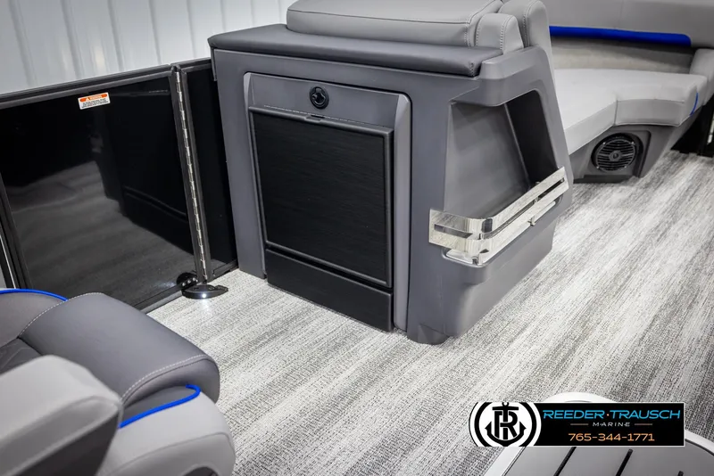 Slide: The Image of 2025 Bennington 22 MSBSE interior with modern seating and sleek design. - 22