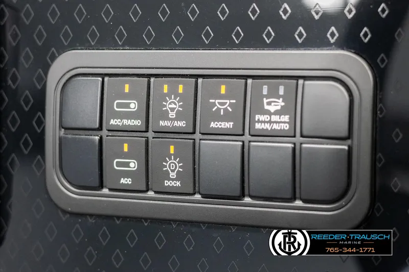 Slide: The Image of Control panel of 2025 Bennington 22 MSBSE boat with various function buttons. - 35