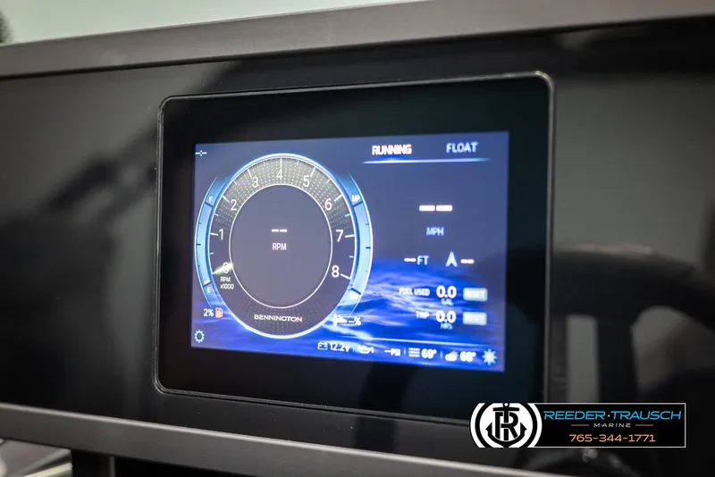 Slide: The Image of Digital dashboard display of 2025 Bennington 22 MSBSE boat showing RPM and speed. - 37