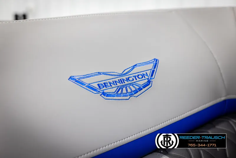Slide: The Image of 2025 Bennington 22 MSBSE boat seat with blue embroidered logo. - 43