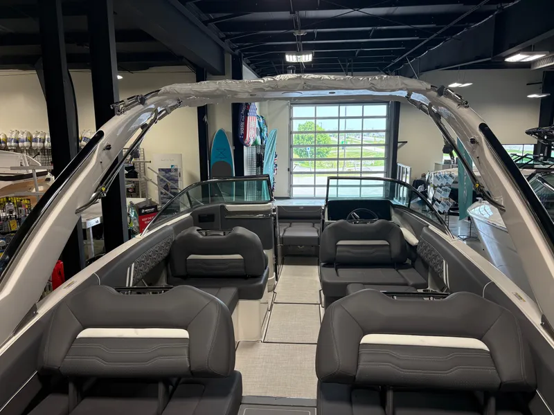 Slide: The Image of Interior view of 2025 Regal LS6 boat with sleek seating and modern design. - 15