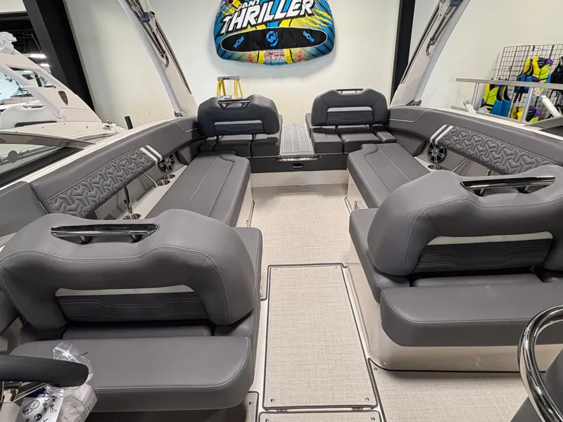 Slide: The Image of Luxurious interior of 2025 Regal LS6 boat with spacious seating and modern design. - 9