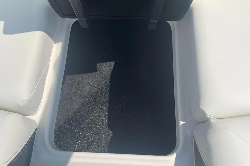 Slide: The Image of 2025 Regal LS4 Surf boat interior with black carpeted flooring. - 12