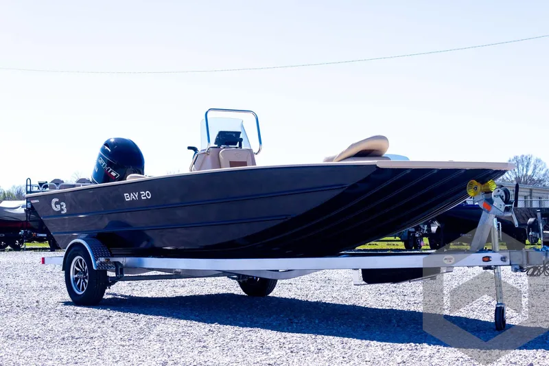 Slide: The Image of 2025 G3 Bay 20 boat on trailer, parked outdoors. - 15