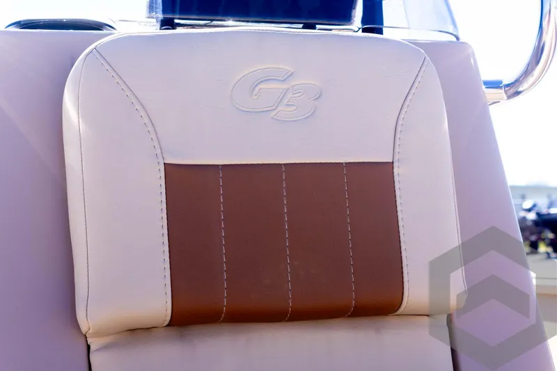 Slide: The Image of 2025 G3 Bay 20 boat seat with embossed logo and two-tone upholstery. - 36