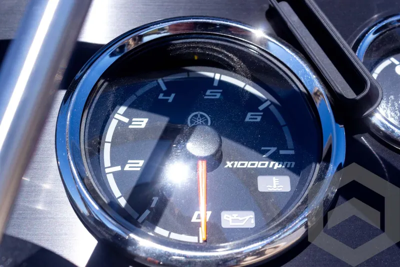 Slide: The Image of Close-up of 2025 G3 Bay 20 tachometer, displaying RPM gauge with chrome trim. - 44