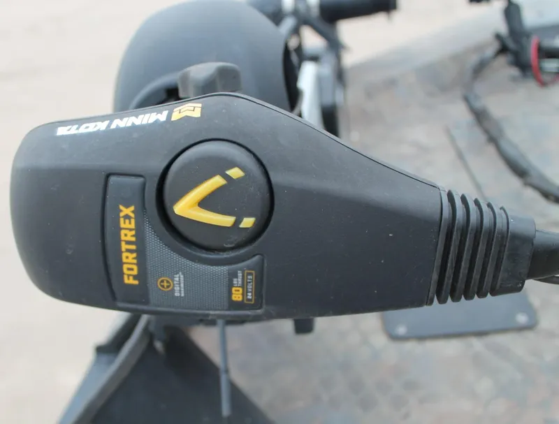 Slide: The Image of Close-up of Minn Kota Fortrex trolling motor control on Excel Catfish Pro 21 boat. - 8