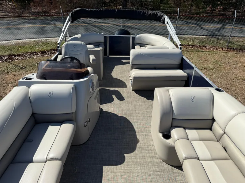 Slide: The Image of 2022 Cypress Cay Seabreeze 232 pontoon boat with spacious seating and modern design. - 5