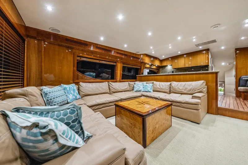 Slide: The Image of Luxurious interior of 2008 Hatteras 68 Convertible yacht with plush seating and elegant decor. - 47