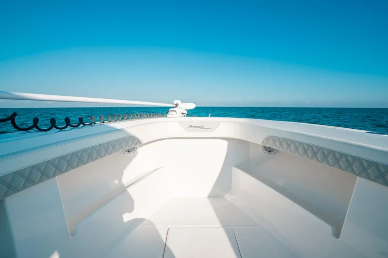 Slide: The Image of 2023 Front Runner 39 Center Console boat on open sea, clear blue sky. - 16