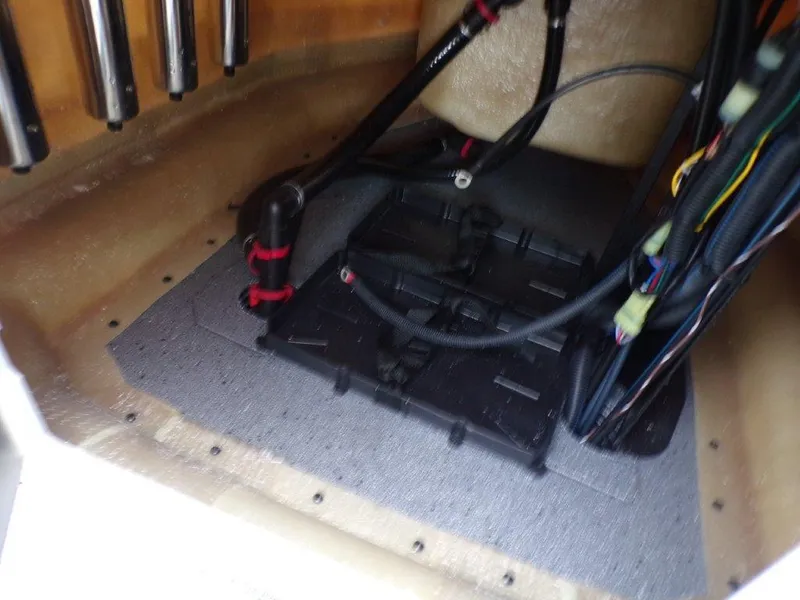 Slide: The Image of Interior view of 2025 Xpress H20BAY boat wiring and components. - 10