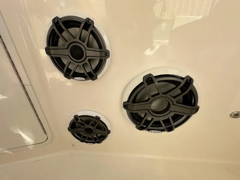 Slide: The Image of Speakers on 2021 Boston Whaler Realm 380 boat interior panel. - 46