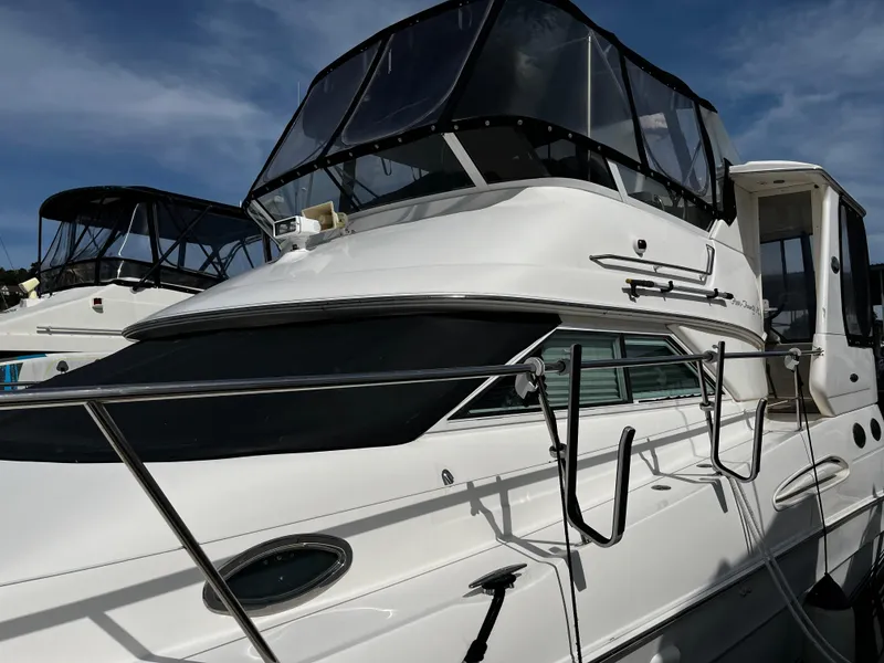 Slide: The Image of 2001 Sea Ray 420 Aft Cabin yacht with sleek design and spacious deck. - 4